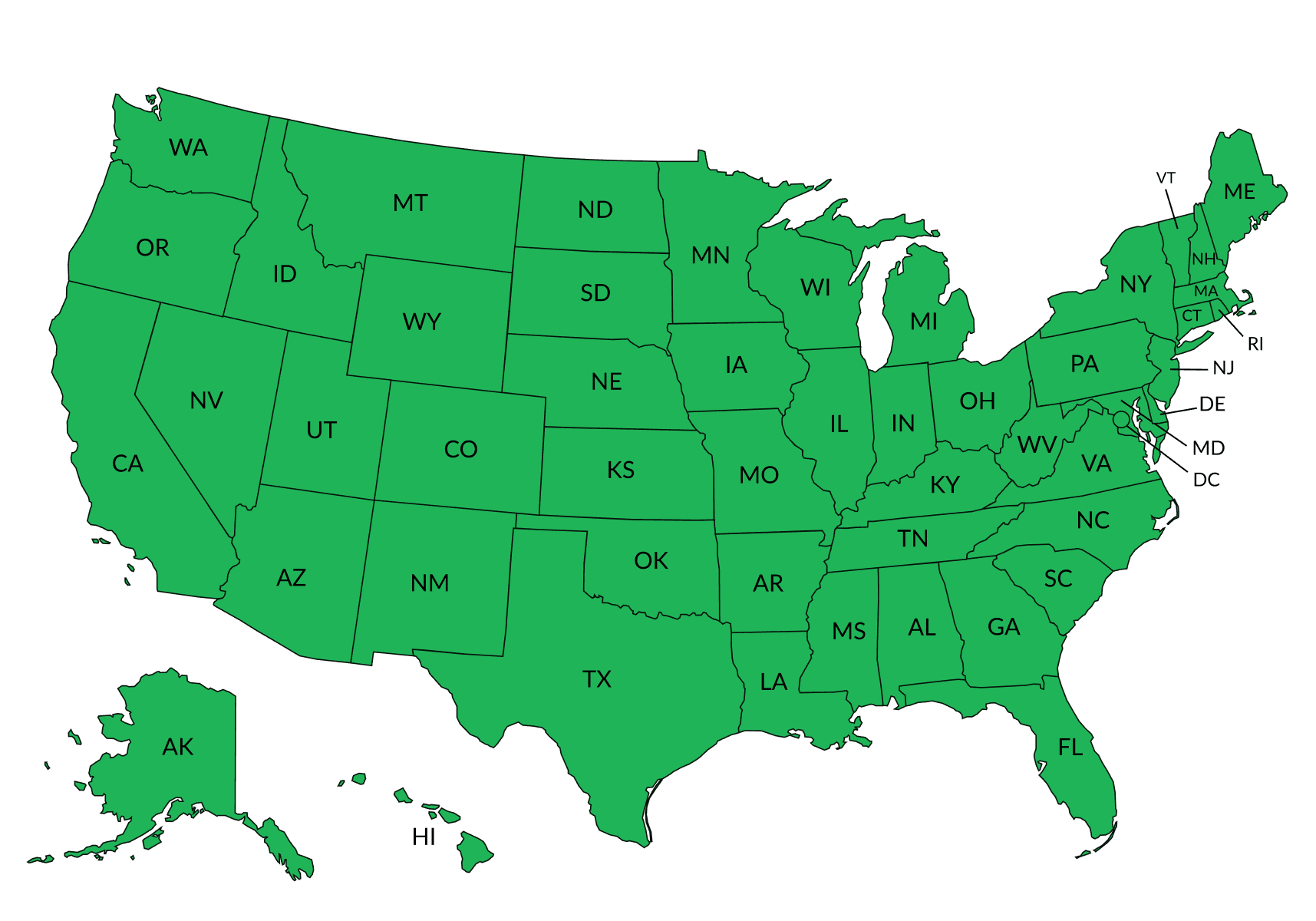 Map of states operates in lower 48 states